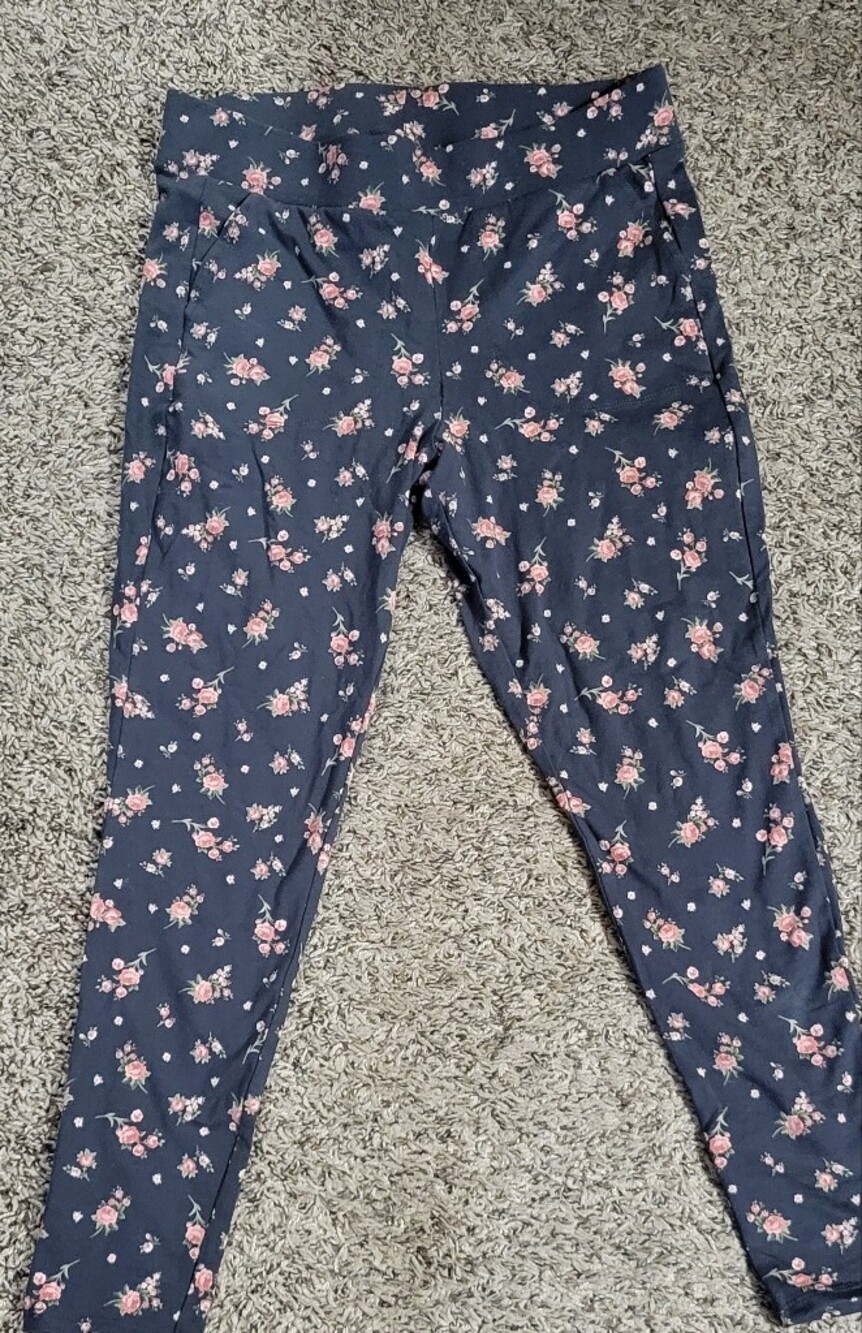 torrid Black Leggings with Pink Rose Print